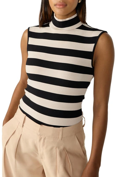 Sanctuary Essential Stripe Mock Neck Rib Sleeveless Top In Multi