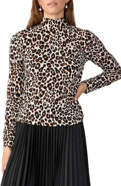 Sanctuary Enigma Leopard Print Mock Neck Top In Caramel Cl