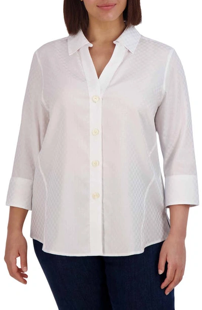 Foxcroft Paityn Check Jaquard Non-iron Cotton Shirt In White