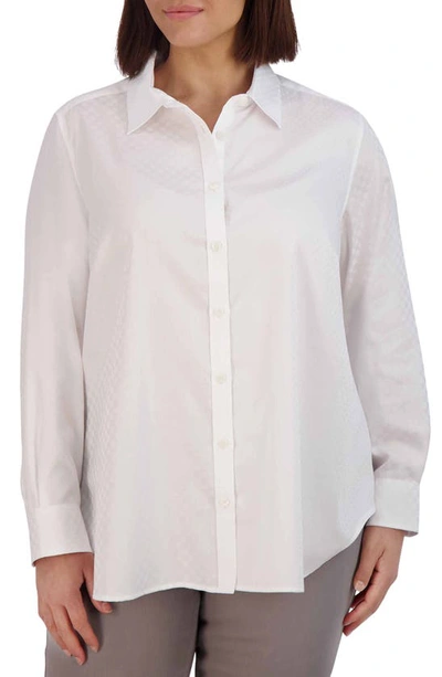Foxcroft Jacquard Check Cotton Button-up Shirt In White