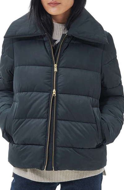 Barbour Germaine Quilted Puffer Jacket In Black/ancient Poplar Tartan