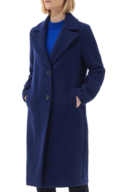 Barbour Angelina Longline Wool Blend Coat In Blue