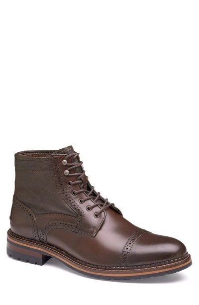 Johnston & Murphy Xc Flex Connelly Genuine Shearling Lined Lace-up Leather Boot In Mahogany Full Grain
