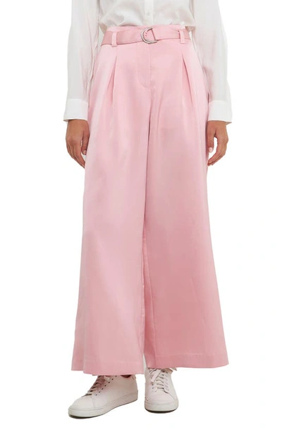 English Factory Satin Wide Leg Ankle Pants In Pink