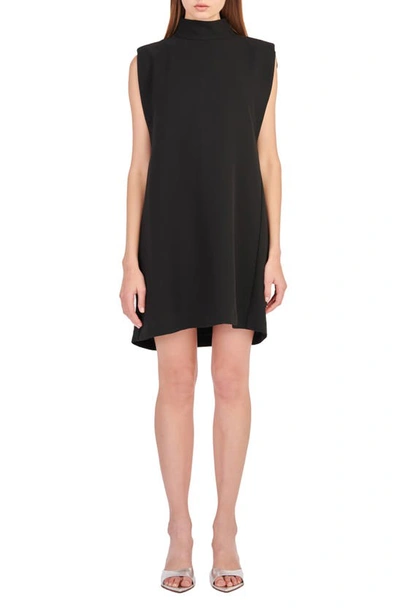 English Factory Mock Neck Sleeveless Shift Dress In Black