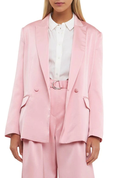 English Factory Drapey Double Breasted Satin Blazer In Pink