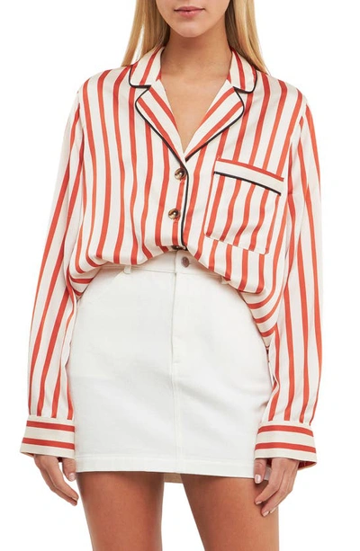 English Factory Striped Satin Button-up Shirt In Multi