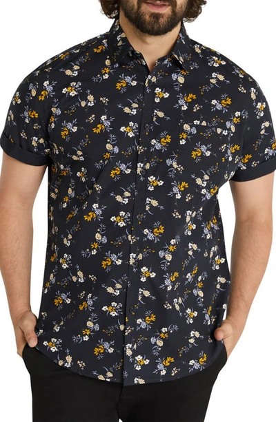 Johnny Bigg Leon Floral Short Sleeve Button-up Shirt In Black