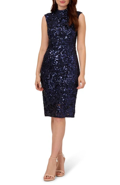 Adrianna Papell Sequin Lace Sheath Dress In Navy