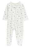 Nordstrom Babies' Print Zip Cotton Footie In Green Hush Chickadees