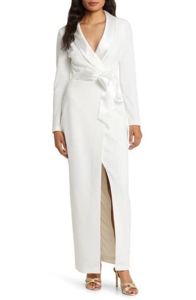 Eliza J Long Sleeve Tuxedo Gown In Ivory