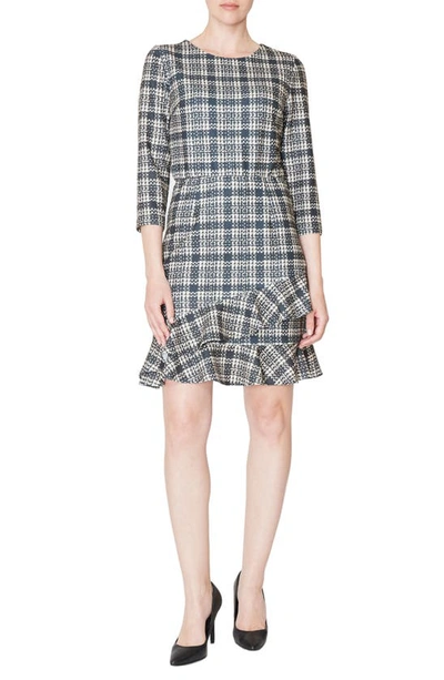 Julia Jordan Plaid Ruffle Hem Tweed Dress In Black/ Taupe