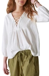 Lucky Brand Lace-up Cotton Peasant Blouse In White