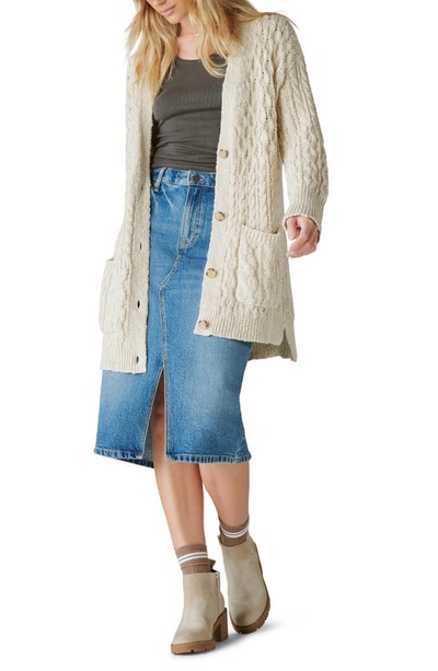 Lucky Brand Mixed Cable Stitch Cardigan In Straw Heather