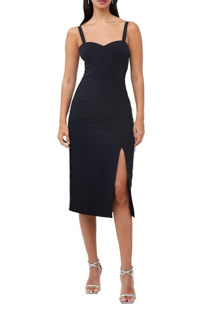French Connection Echo Lace Trim Crepe Cocktail Sheath Dress In Black