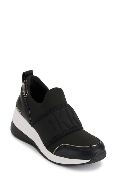 Dkny Kamryn Wedge Sneaker In Black/ Dk Gunmetal