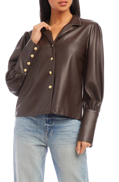 Fifteen Twenty Faux Leather Button-up Shirt In Brown