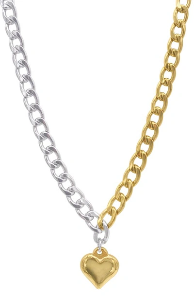 Adornia Two-tone Half & Half Heart Pendant Toggle 18" Necklace In Gold