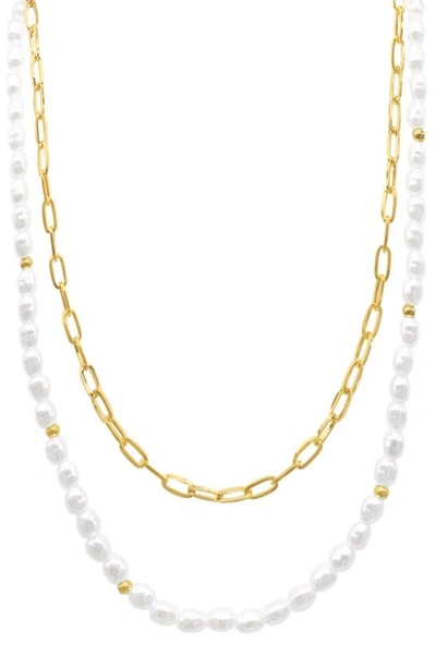 Adornia Imitation Pearl & Paper Clip Chain Layered Necklace In Gold
