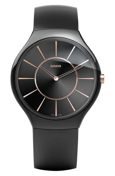 Rado True Thin Ceramic Strap Watch, 39mm In Black