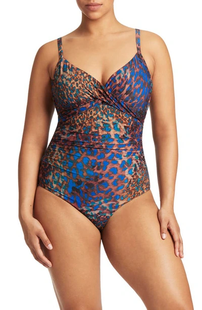Sea Level Twist Front Dd- & E-cup Underwire One-piece Swimsuit In Blue