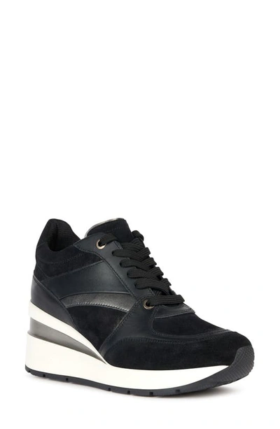 Geox Zosma Wedge Sneaker In Black