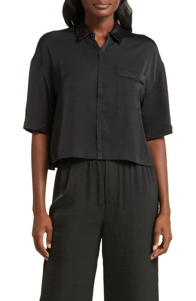Barefoot Dreams Dream Washed Satin Button-up Pajama Shirt In Black
