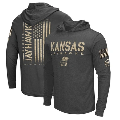 Colosseum Charcoal Kansas Jayhawks Team Oht Military Appreciation Hoodie Long Sleeve T-shirt