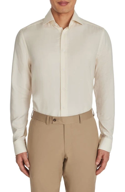 Jack Victor Bellamy Herringbone Cotton Blend Sport Shirt In Ecru
