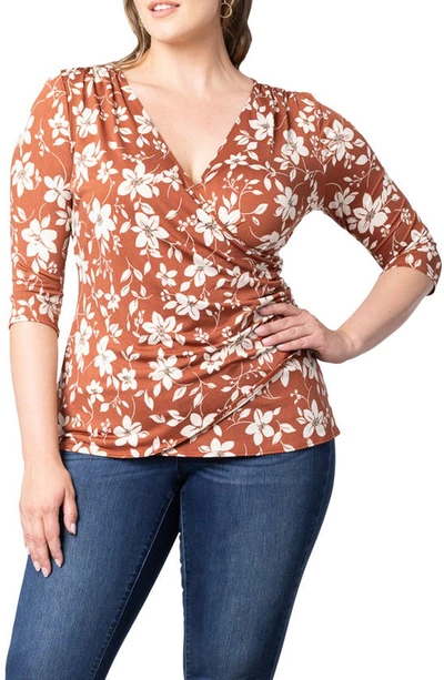 Kiyonna Faux Wrap Top In Spiced Petals