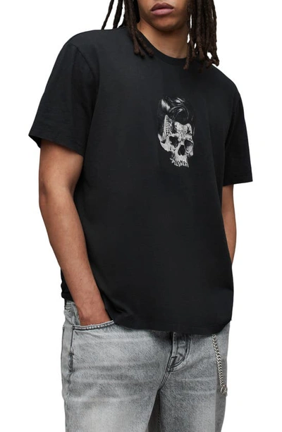 Allsaints Relics Cotton Graphic T-shirt In Washed Black