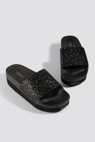 The White Brand High Glitter Slippers - Black