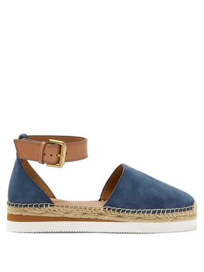 See By Chloé Raised-sole Suede Espadrilles In Blue