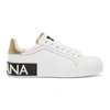 Dolce & Gabbana Dolce And Gabbana White And Gold Portofino Logo Sneakers In Bianco Oro