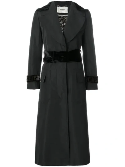 Fendi Belted Waist Coat With Ff Logo Panels - Black
