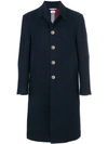 Thom Browne Center-back Stripe Unconstructed Relaxed Fit Bal Collar Overcoat In Blue