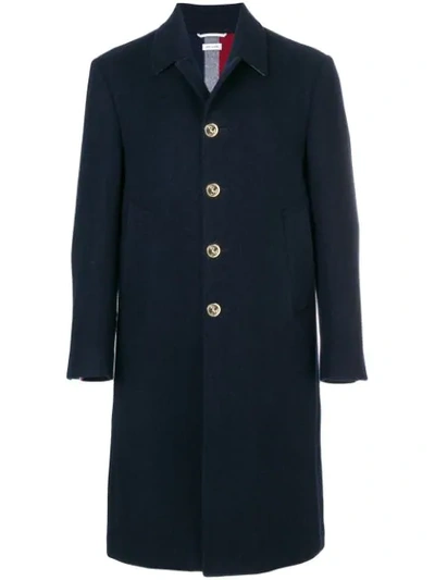 Thom Browne Center-back Stripe Unconstructed Relaxed Fit Bal Collar Overcoat In Blue