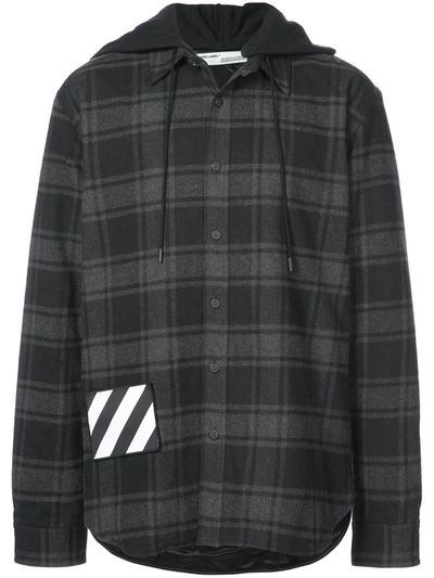 Off-white Hooded Checked Flannel Jacket In Black