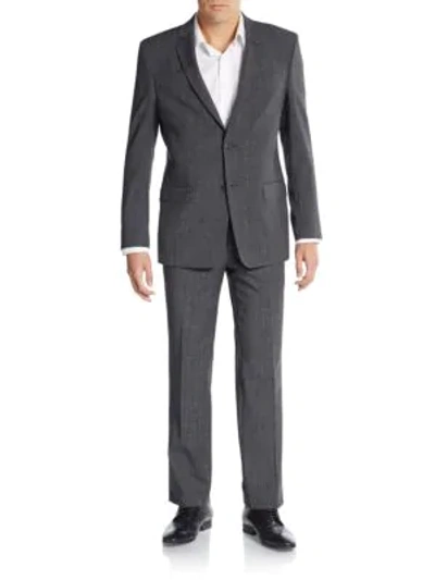 Versace Regular-fit Melange Wool-blend Suit In Black Grey