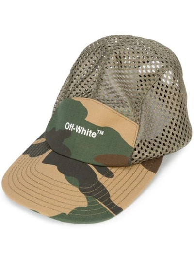 Off-white Camouflage Mesh 5 Panel Cap In Khaki In Green