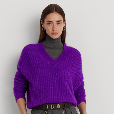 Lauren Ralph Lauren Wool-blend Ribbed V-neck Sweater In Purple Agate