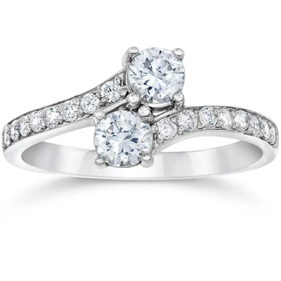 Pompeii3 1 3/4 Ct 2-stone Forever Us Lab Grown Diamond Engagement Ring 14k White Gold In Multi