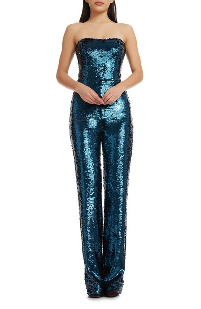 Dress The Population Andy Strapless Jumpsuit In Deep Teal