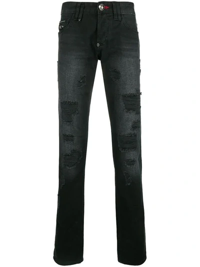 Philipp Plein Distressed Slim Jeans In Black