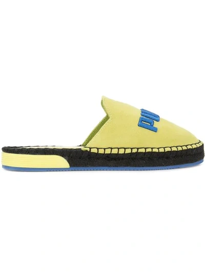 Puma Suede Logo Slide Flat Espadrille, Green In Yellow