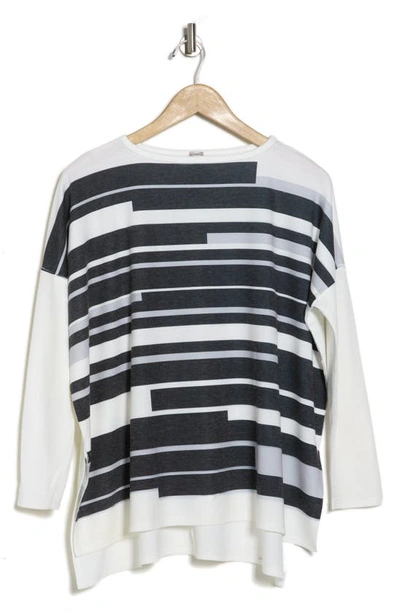 Go Couture Dolman Sleeve Asymmetrical Hem Pullover In Ivory/ Black Print 1