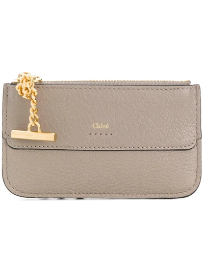 Chloé Drew Leather Cardholder In Grey