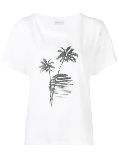 Saint Laurent Palm Tree Sunset Print T In White