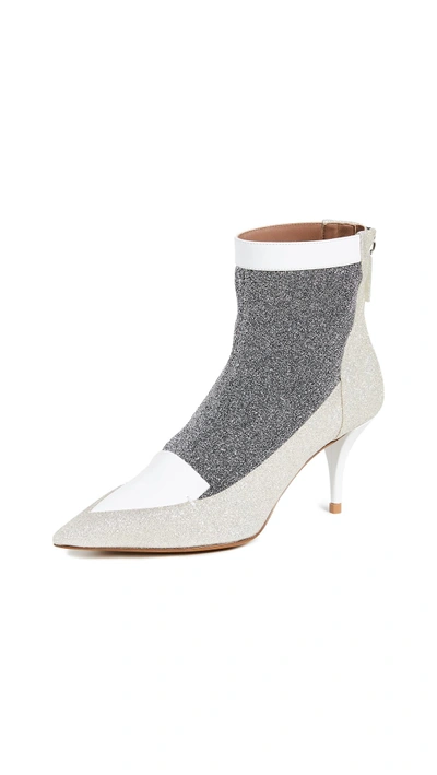 Tabitha Simmons Alana Colorblock Glitter Booties In Silver/white