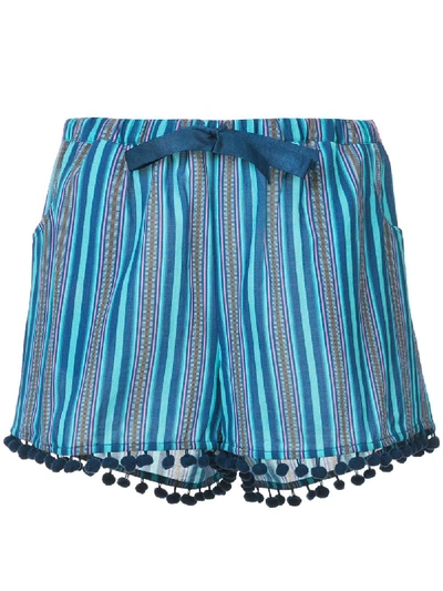 Figue Maja Striped Pompom-hem Shorts In Blue
